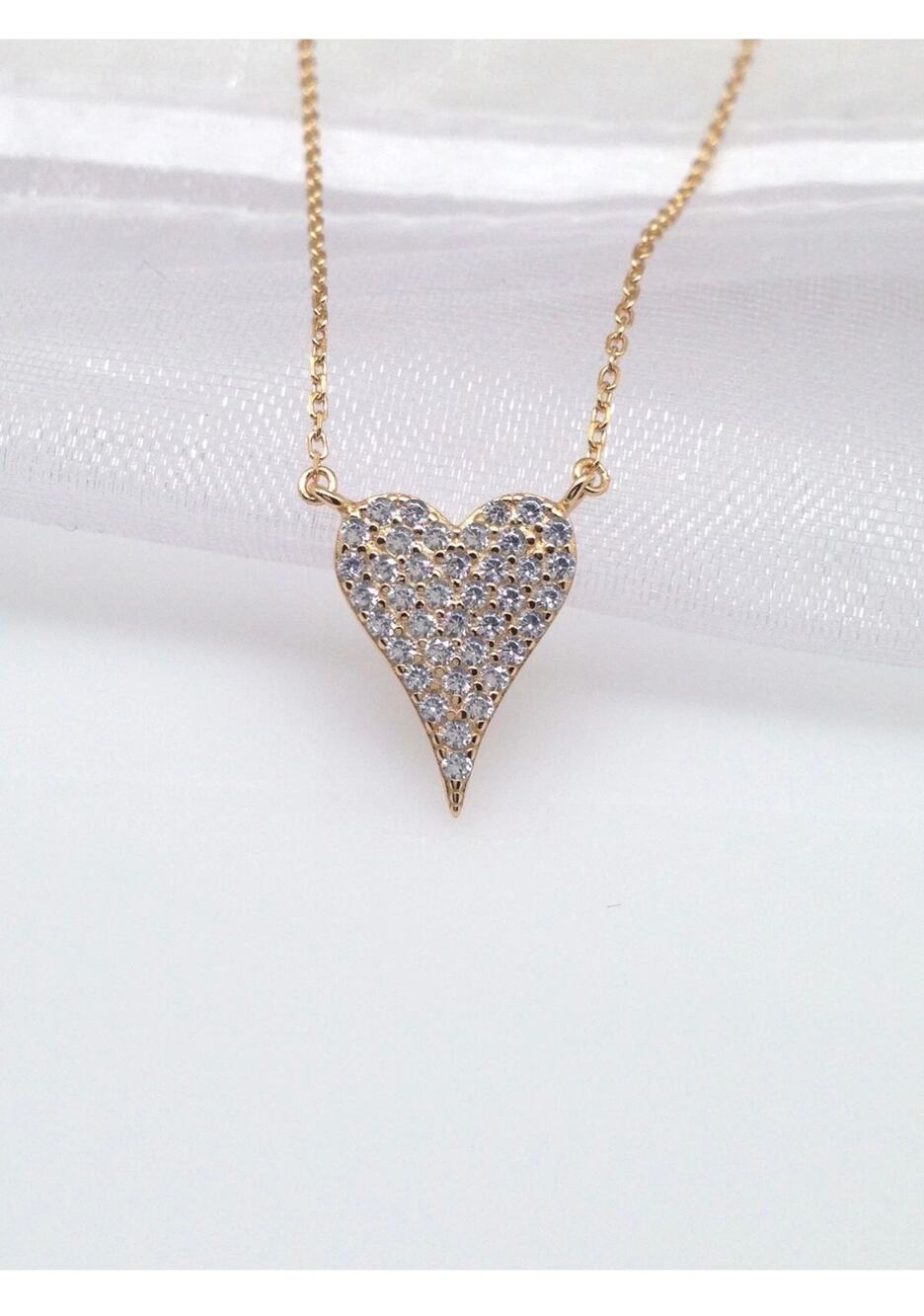 JENNIFER MILLER Necklace Heart Yellow Gold CZ Elongated Heart